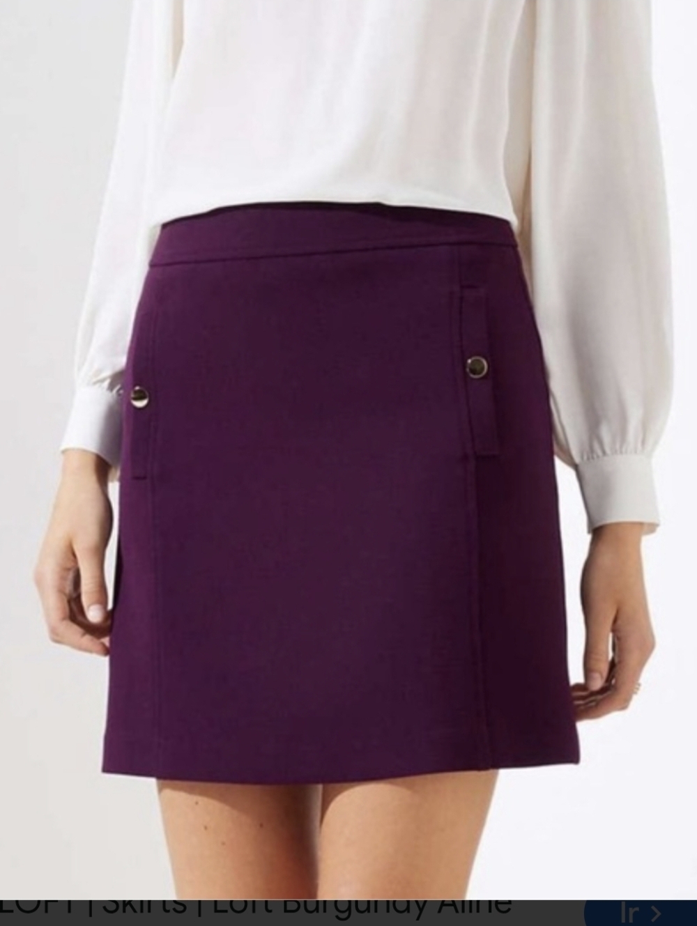 Loft Burgundy Tweed A Line Skirt Gold Button Pockets Women's Sz 14 Office Casual